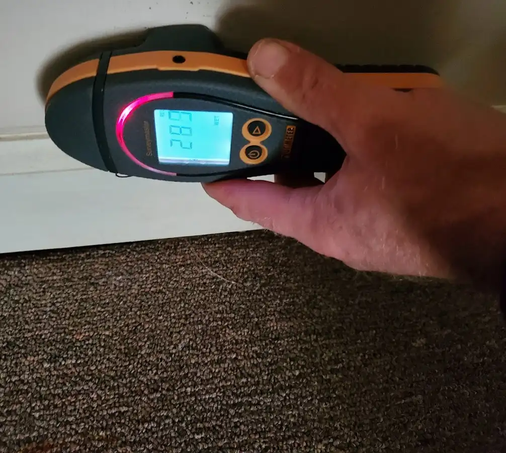 Moisture detection at baseboard during Storm Damage Restoration in Tinley Park